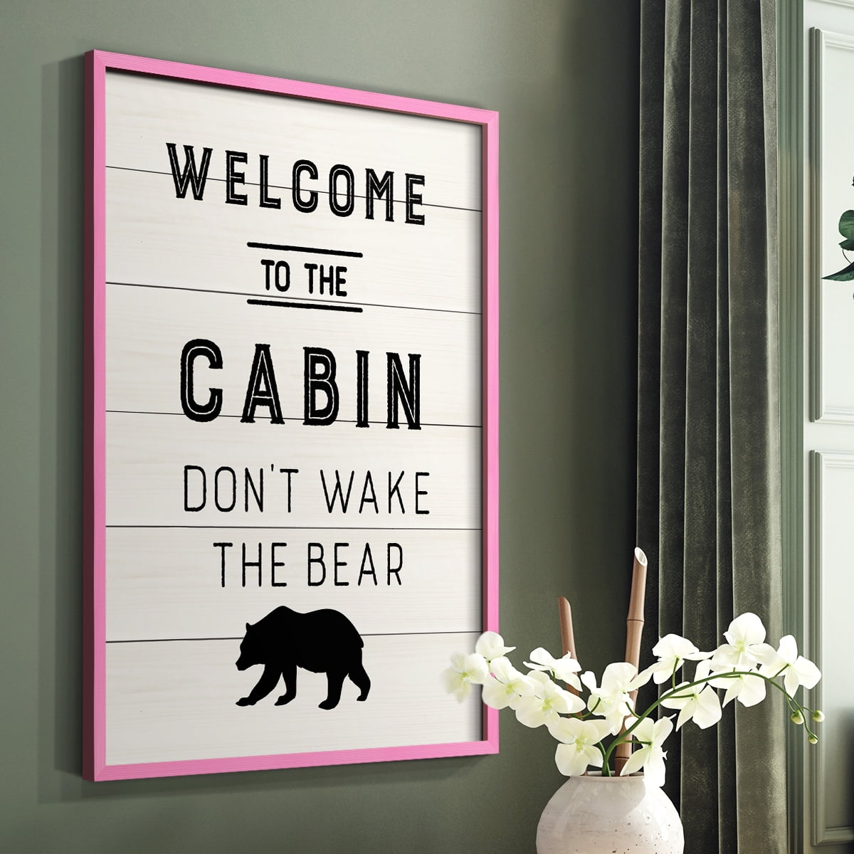 Welcome to the Cabin Framed Print in Pink Solid Wood 11 x 14 Framed Print