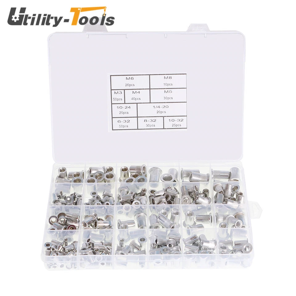 CIRCLE- Pack 300 Aluminum Rivet Nut Rivnut Nutsert Kit 150 Metric + 150 Sae