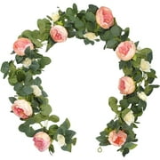 IWNTWY 2 Pack Artificial Flower Garland, Eucalyptus Rose Vines Floral Garland Greenery Decorative for Spring Wedding Centerpiece Party Table Decor Indoor Outdoor Decoration (Vintage Pink, 5.9Ft/Pack)