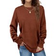 thumbnail image 1 of Camisas de cuello redondo para mujer Camisas con dobladillo curvado Camisas casuales de color puro Jersey de manga larga, 1 of 6