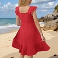 thumbnail image 3 of CCRFTGI Flutter Sleeve Dresses for Kids Girls 7-8 Basic Spring Summer A Line Swing Dress Square Neck Beach Holiday Girls Fashion Dresses Red 5-6 Years, 3 of 4
