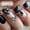 A, variant on 24PCS Medium Long Square Press On Nails, Black French Tip Full Cover Glossy Acrylic Fake Nails Reusable Glue On False Nail Tips for Daily Wedding Elegant Gothic Luxury Women Nail Art Decoration