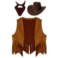 thumbnail image 7 of iiniim Girls Western Cowgirl Outfits Tassel Vest Cowboy Hat and Paisley Bandana 3Pcs Set for Halloween Party Dress Up Brown 10, 7 of 7