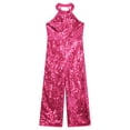 thumbnail image 5 of MSemis Kids Girls Teens Halter Neck Sleeveless Sparkly Jumpsuit One Piece Romper Party Outfits Hot Pink 8, 5 of 7