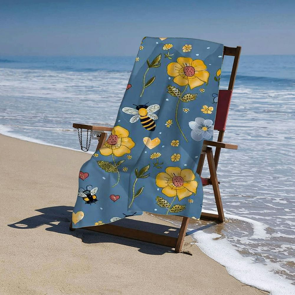 PHYHOO Cute Bee Beach Towel for Adults Kids Microfiber Lightweight Swimming Pool Towels Quick Dry Absorbent Sand Free Large Oversized Bath Towel 30x60in