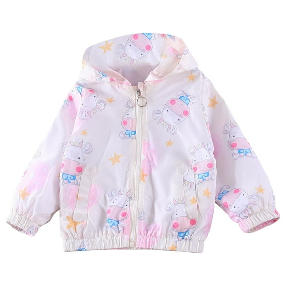 Mikilon Girls Spring and Fall Jackets Cute Graphic Print Hooded Jackets Long Sleeve Zipper Jackets ,Size 3-8 Years