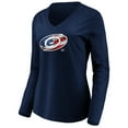 thumbnail image 2 of Women's Navy Carolina Hurricanes Banner Wave Logo Long Sleeve V-Neck T-Shirt, 2 of 3