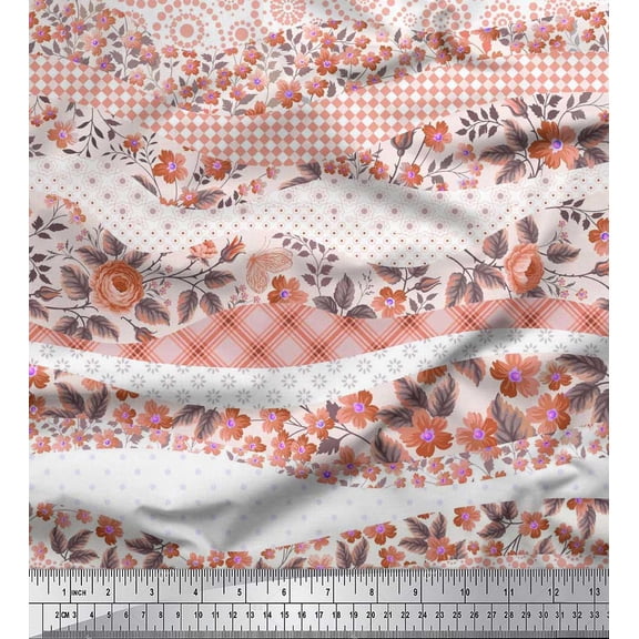 Soimoi Rayon Fabric Dot,Floral & Check Patchwork Print Fabric by The Yard 56 Inch Wide