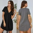 thumbnail image 4 of Women's Short Nightgown Short Sleeve V Neck Pleated Front Knit Nightshirt Casual Loose Sleep Dress Nightdress, S-2XL, 4 of 8