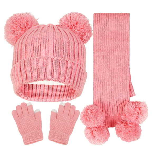 Splozh Baby Boys Hats Children's Winter Hat Gloves and Scarf Set Toddler Boy Girl Hat Long Scarf and Warm Gloves Pink,One Size