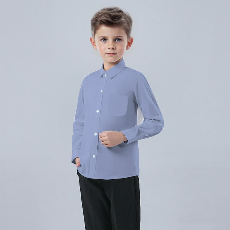 boys dress up shirts Boys Dress Shirts Long Sleeve Collared Button Up Shirt Blouse Boy Girl  School Uniform Clothes for Toddler Kids, 4 Years Blue