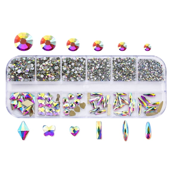 JZROCKER 12 Grids Glass Nail Art Decorations Multi-Shape Multi-Size Nails Ornaments Manicure Decor DIY Crafts Accessories