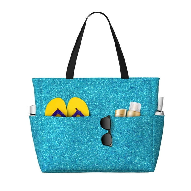 Easygdp Blue Glitter Bolsa de Viaje de Playa de Gran Capacidad, Bolsa Tote Perfecta para la Playa, Escapadas de Fin de Semana y Viajes