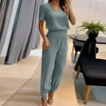 thumbnail image 2 of Ensemble 2 Pcs pour Femmes Été Col Uni Manches Courtes Blouse Haut + Pantalon Ample avec Poches, 2 of 6