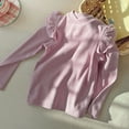 thumbnail image 2 of Krdevn Solid Long Sleeve Top, Lightweight Crew Neck Tees, Elegant Lace Detail Blouse (Baby,Little Girls),2-3 Years, 2 of 3