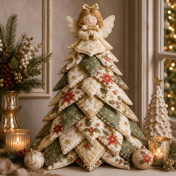 DIY Christmas Quilted Fabric Tree Kit, 3D Snowman Patchwork Sewing Craft Project Set for Adults, Winter Holiday Tabletop Decor Handcraft Kit, Pre-Cut Patterns