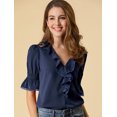 thumbnail image 2 of BluDe ManDe CampaCon Cuello En V Y Volantes PaMujer, BluCampesiDe GaInformal Vintage De Verano Azul marino M, 2 of 6
