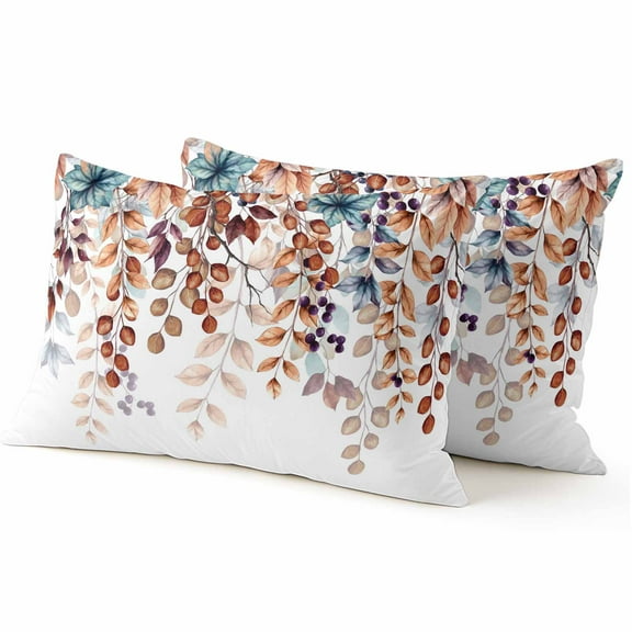Throw Pillow Covers 12x20 Inch Inch Set of 2 Fall Leaf Orange Yellow Decorative Pillow Covers Eucalyptus Leaves Cushion Cover Pillowcase for Sofa Couch Bed Home Decor