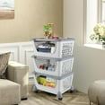 3 Tier Plastic Stackable Storage Baskets with Wheels, Rolling Stackable