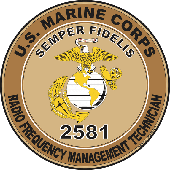 U.S.M.C. MOS 2581 Radio Frequency Management Technician Decal 5.5" - Desert Tan