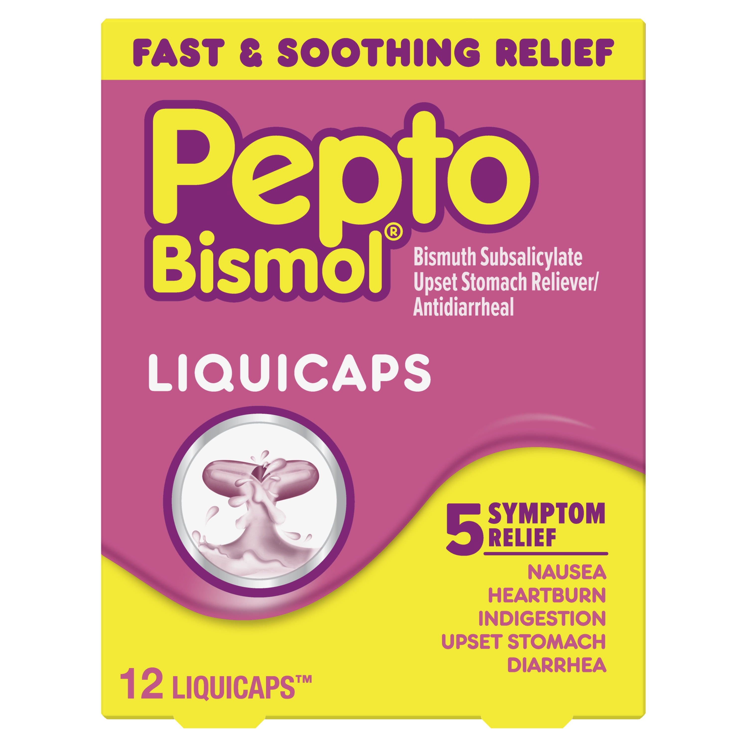 Pepto Bismol Liquicaps, Relief for Upset Stomach and Diarrhea, Over-the-Counter Medicine, 12 Ct