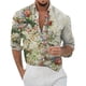 thumbnail image 1 of Camisas Para Hombre Manga Larga Casual Hombres Solapa suelta Estampado geométrico Manga larga Puños Botón Puerto Estilo Floral Camisa Playa Hawaiianss Verano Top (Khaki, XL), 1 of 3