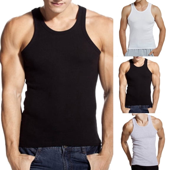 Men's Cotton Undershirts Tank Tops Sleeveless Plain Summer Vest Athletic wear, Square Cut Muscle Rib A-Shirts Sizes L to 5XL