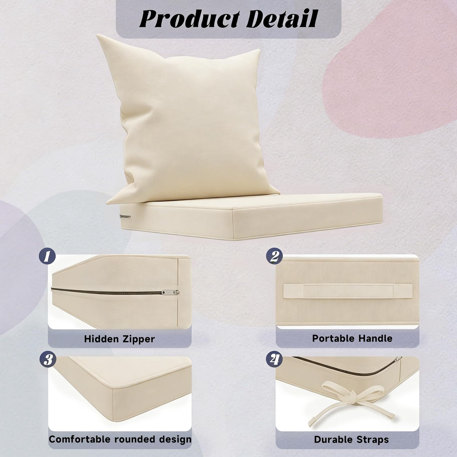 Yacona Outdoor Chair Cushions Set, 24x24in Patio Furniture Cushions with Two Replaceable Covers, for Patio Furniture Chair Sofa, Beige