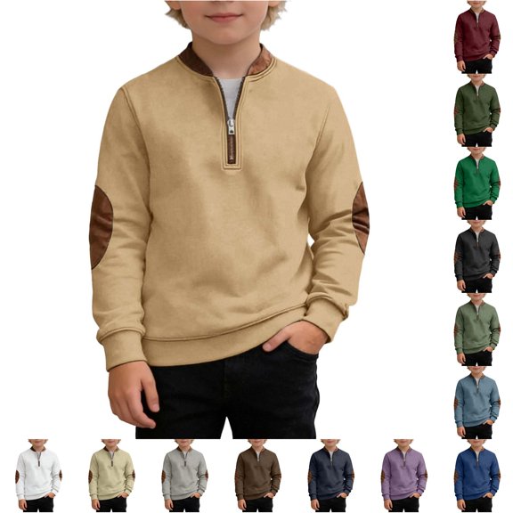 Boys Color Block Crewneck Sweatshirt Long Sleeve Winter Warm Top For Kids