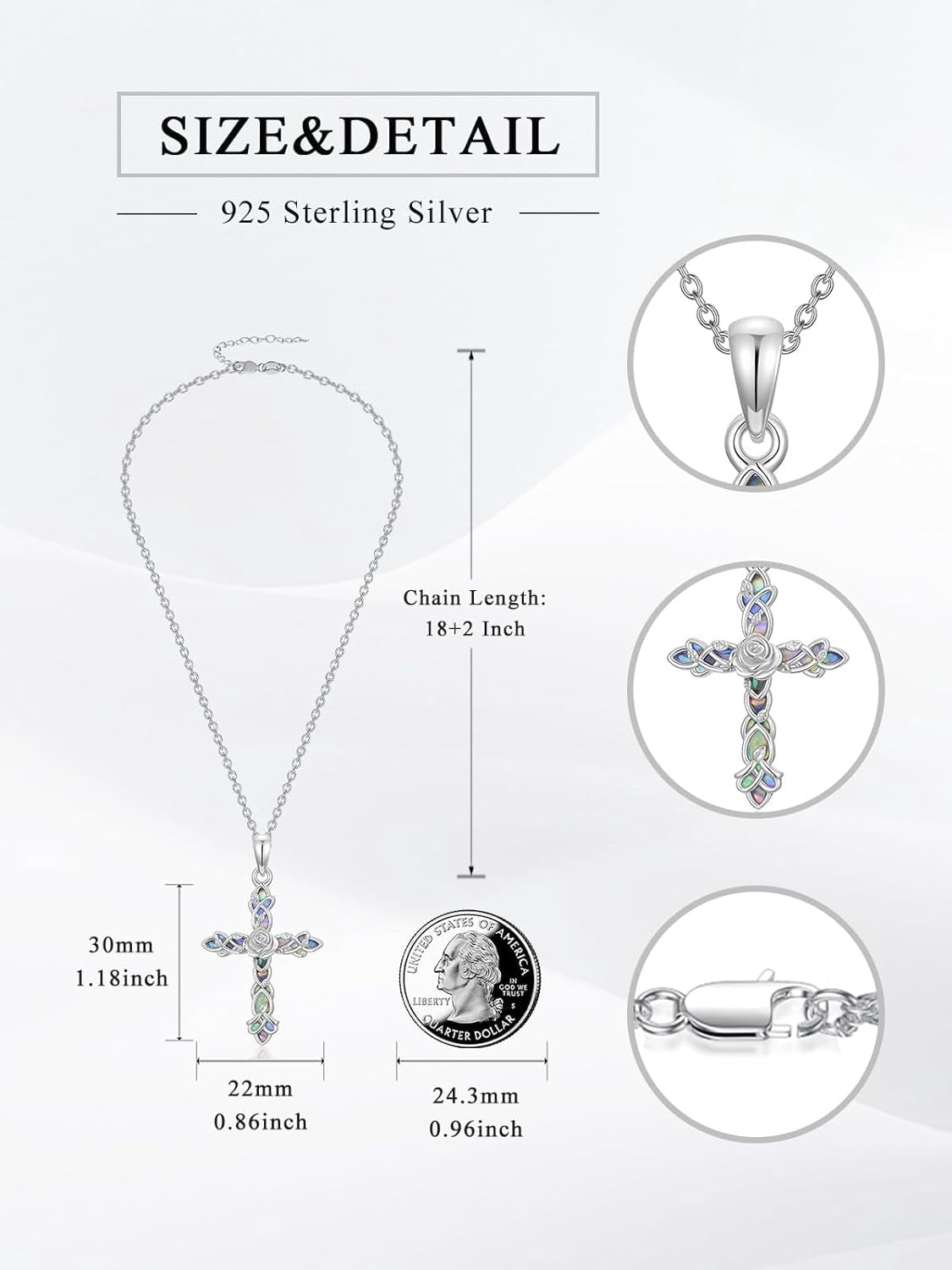 CACA LADY Vintage Rose Cross Necklace 925 Sterling Silver Rose Celtic Knot Pendant Gothic Cross Jewelry Gift for Women Birthday Christmas