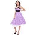 thumbnail image 6 of IBTOM CASTLE Women Vintage 50's 60's Rockabilly Audrey Hepburn Tea Dress Halter Polka Dot Wedding Cocktail 1950s Party Swing Short Gown L Purple, 6 of 8