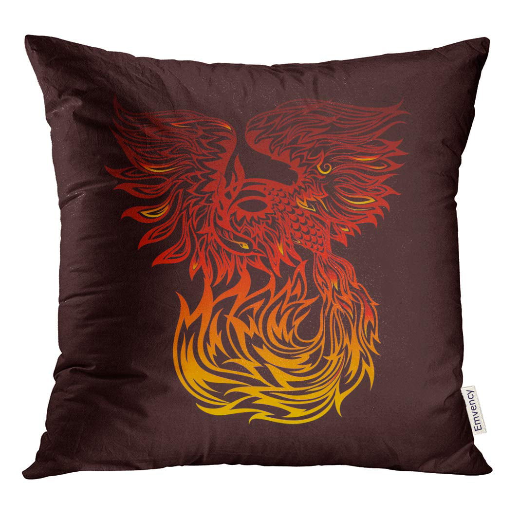STOAG Tattoo Flaming Phoenix in Doodle Tribal Flight Original Fire Throw  Pillowcase Cushion Case Cover 20x20 inch 