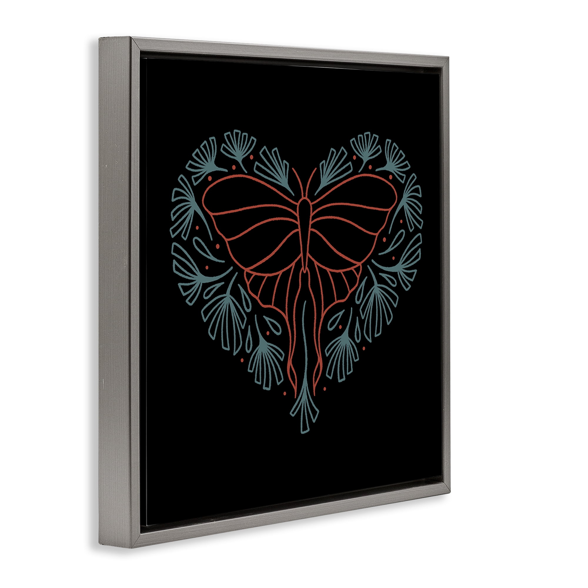 Stupell Industries Heart Shaped Celestial Moth Animals Painting Gray Floater Framed Canvas Art Print Wall Art, 25 x 25