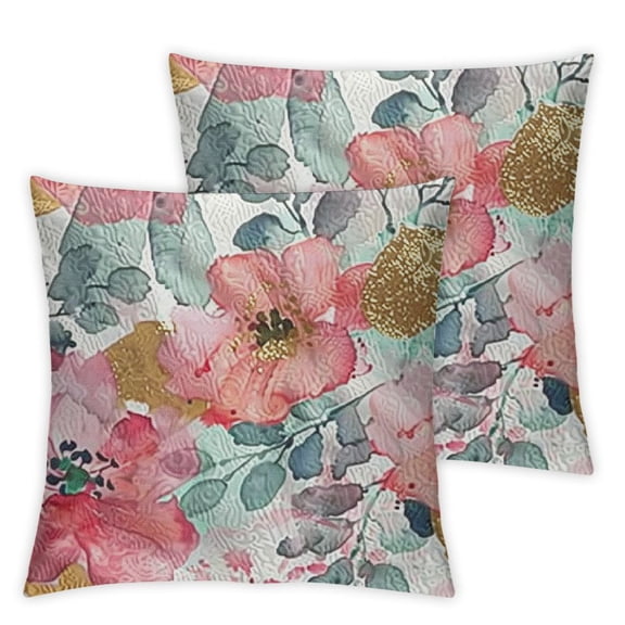 nygtbtfer Pillow Covers Set of 2 for Watercolor Pink Flowers Decor Throw Pillows Green Leaves Plant Outdoor Decorative Cushion Cases with Zipper for Couch Bed Decorations White