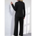 thumbnail image 6 of Two Piece Sets for Women Fall Outfits Long Sleeve Lounge Sets Side Slit Wide Leg Pants Black S, 6 of 7