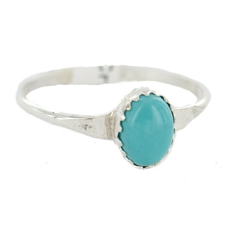 Native American Oval Ring - Delicate $100 Retail Tag .925 Sterling Silver Navajo Authentic Handmade Made by Karen McCray Natural Turquoise Native American Ring Size 7 3/4