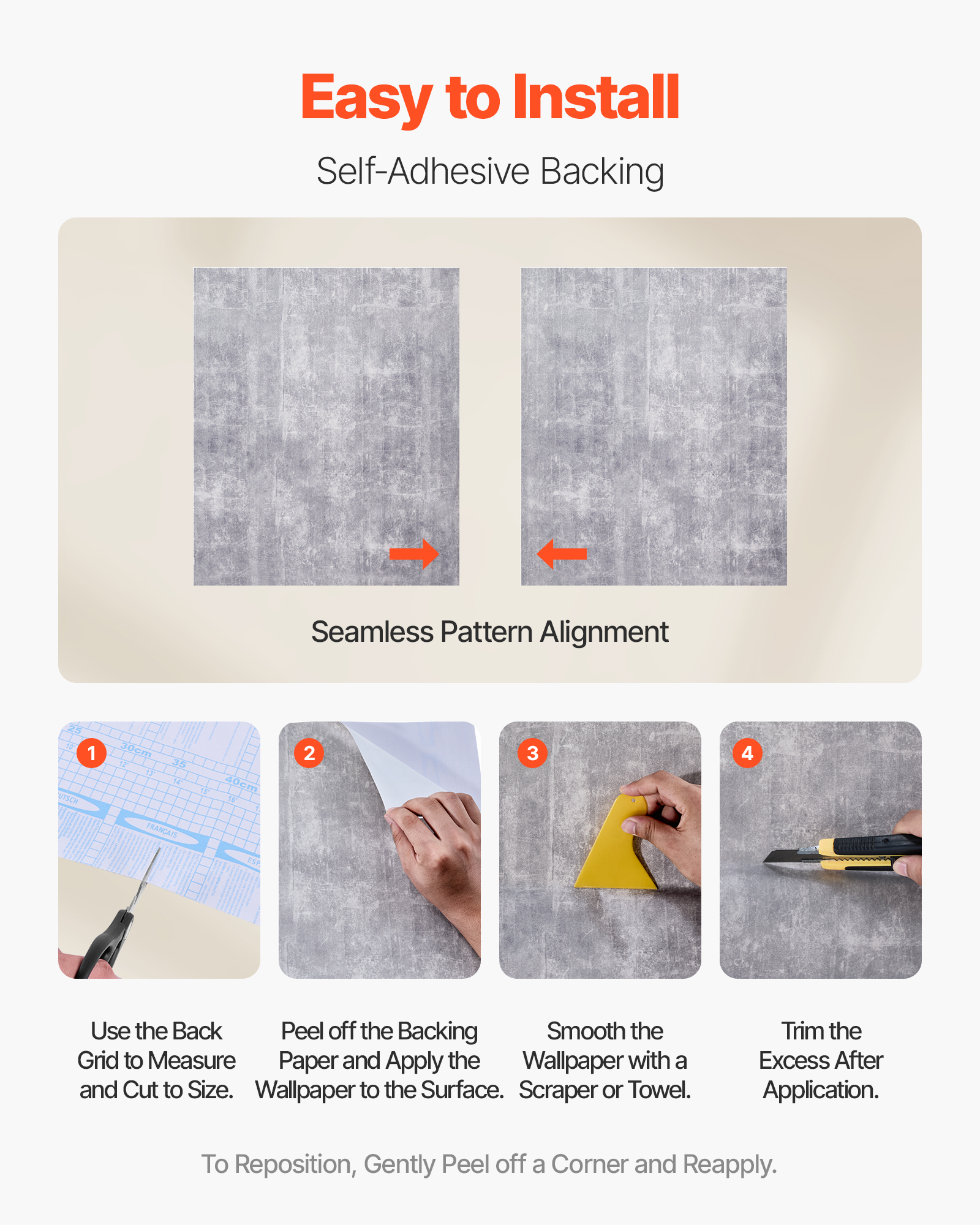 VEVOR Peel and Stick Wallpaper, 15.7 x 590.5 inch Contact Paper Waterpoof Self Adhesive, Easy to Clean Wall Decorative Vinyl Roll for Bedroom Kitchen Bathroom Office,Dark Gray Industrial Style