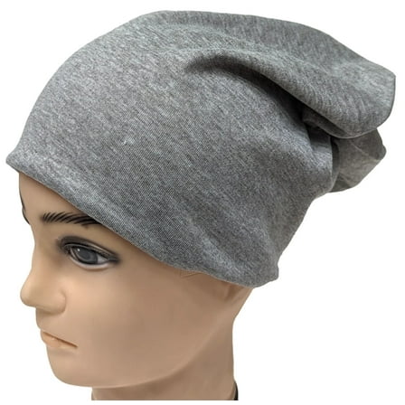 Grey Cotton Blend Beanie Hat