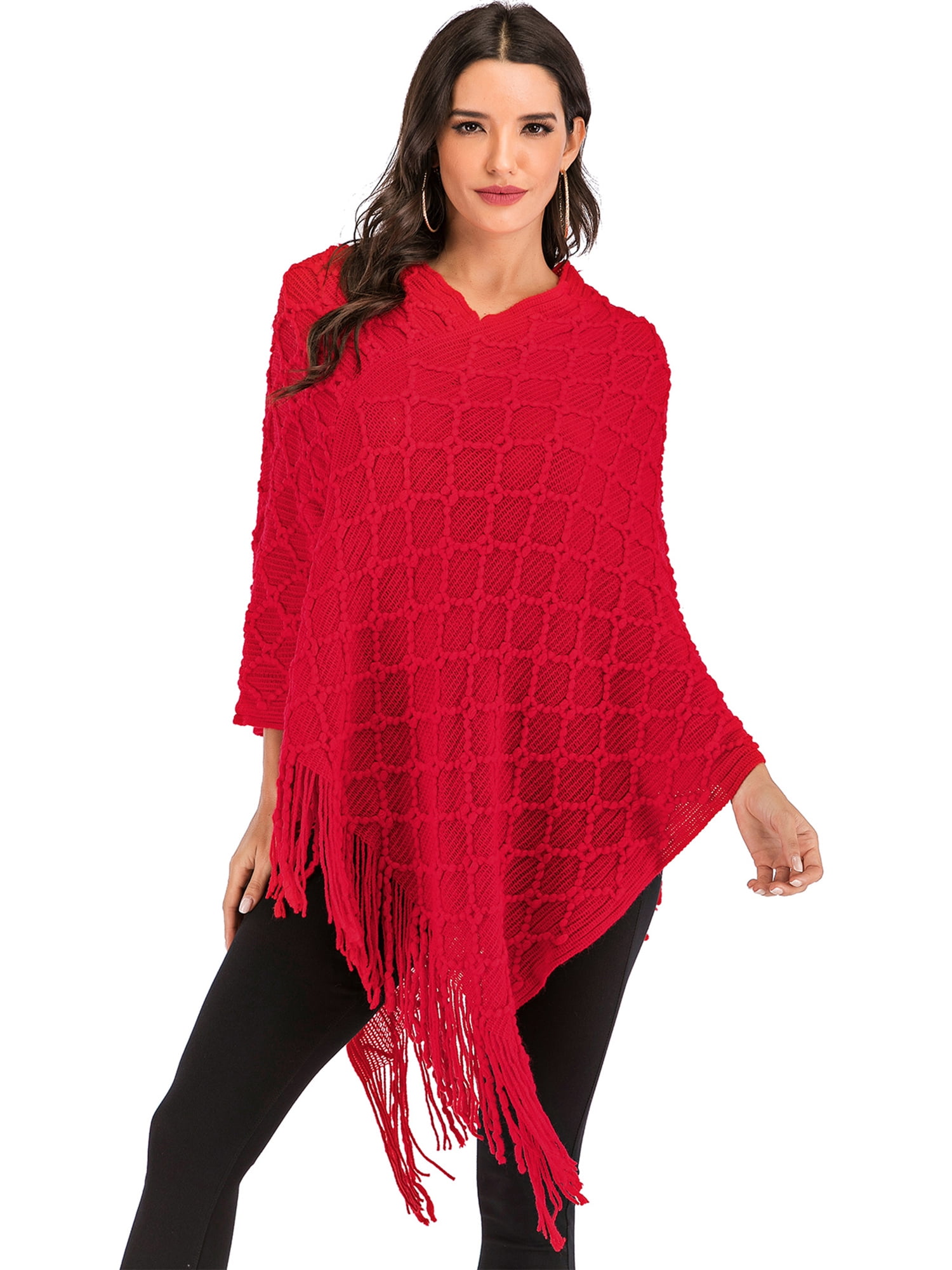 SAYFUT Womens Chic Asymmetrical Crochet Knitting Batwing Poncho Sweater