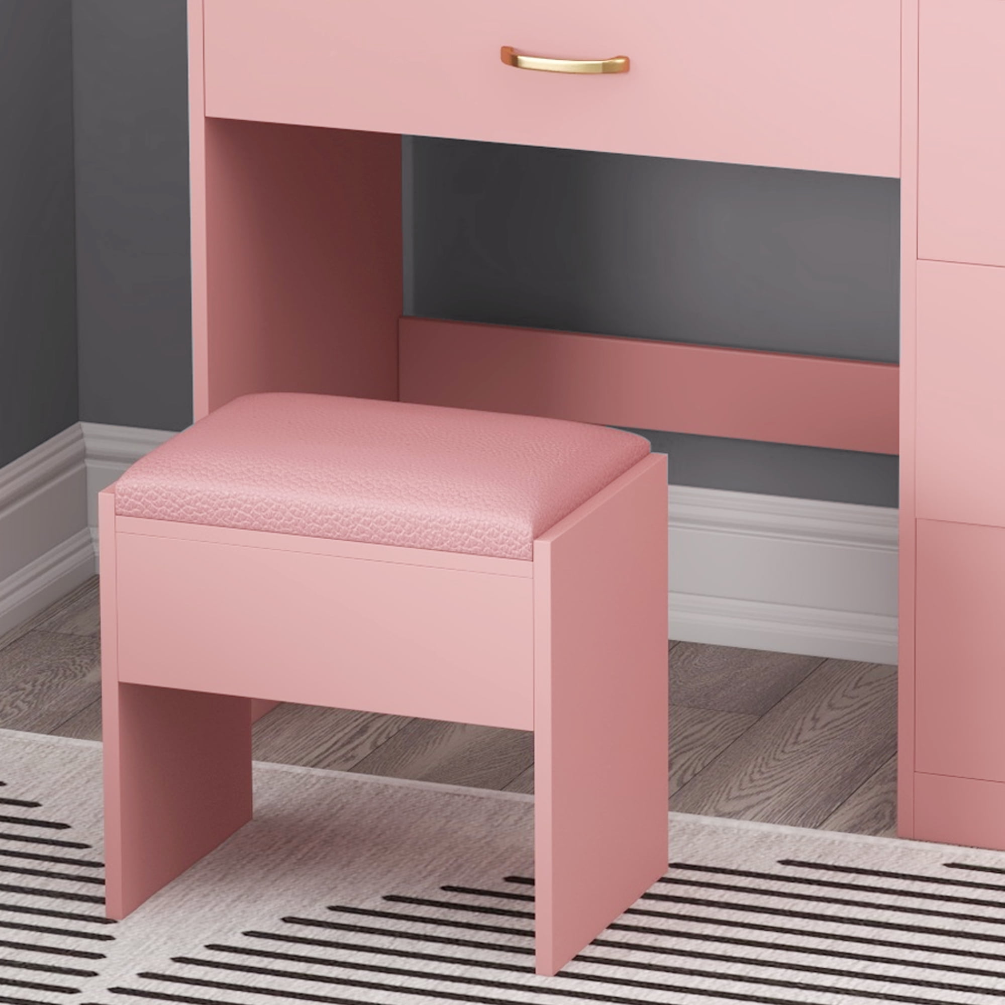 Uforic Adults' Makeup Vanity  with Lighted Mirror, Power Outlet & 4 Drawers – Elegant Bedroom Table in Pink