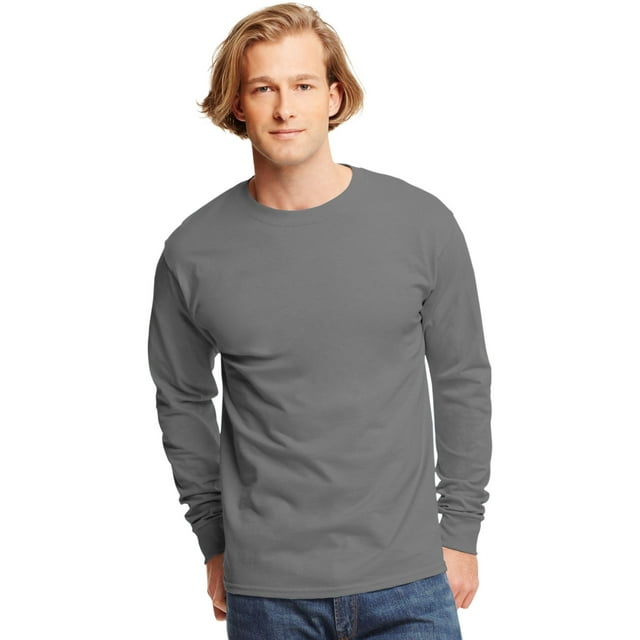 Hanes T-Shirt à Manches Longues pour Hommes Sans Étiquette - Meilleur Vendeur, TG, Gris Fumée