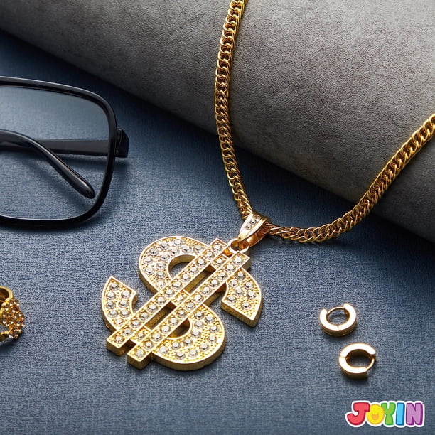 Spooktacular Creations 2-Pack Gold Dollar Chain Necklaces – Hip Hop Money Pendant Jewelry For Halloween & Costume Parties