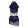 thumbnail image 3 of inlzdz Women's Ballroom Latin Leotards Glitter Rumba Salsa Dance Dress Tassels Fringed Bodysuit Navy Blue L, 3 of 6