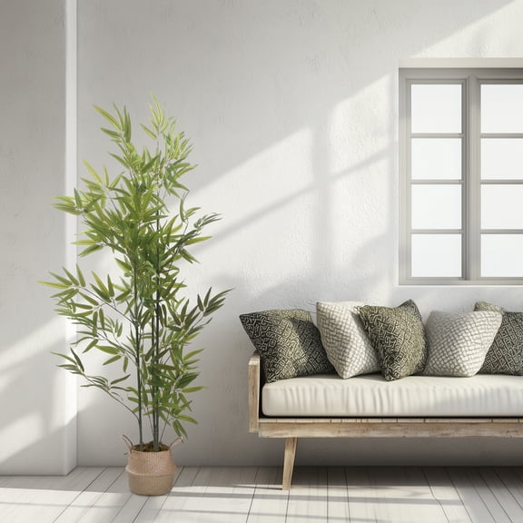 Colourtree 59" Artificial Bamboo Tree, Fake Plants for Home Decor, Natural Wood Trunk, Ideal for Home Office Indoor Decoration - Pot Style 01