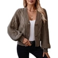 thumbnail image 2 of Female Cardigan Sweaters Cable Knit Crochet Fall Jackets Button Up Chunky Trendy Outfits Camel Color S, 2 of 10