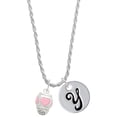 thumbnail image 1 of Delight Jewelry Silvertone Pink Heart Spinner Silvertone Script Initial Disc - Y - Charm Necklace, 20"+3", 1 of 4