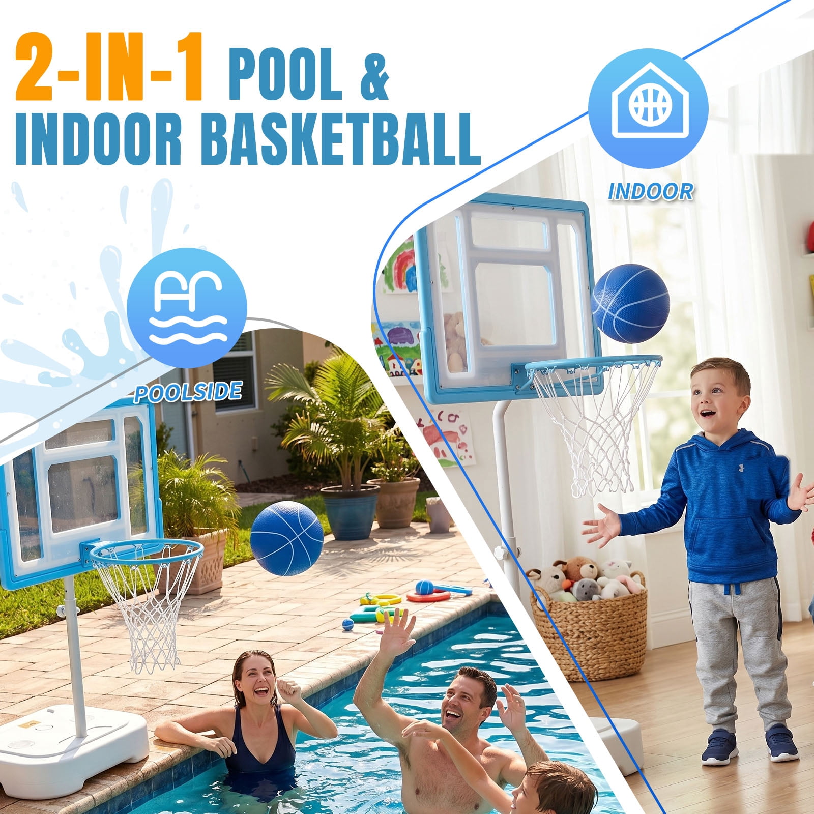 Ktaxon 32" Pool Basketball Hoop, 36-48 inch Adjustable Portable Poolside Basketball Goal Set with a Ball Outdoor Indoor