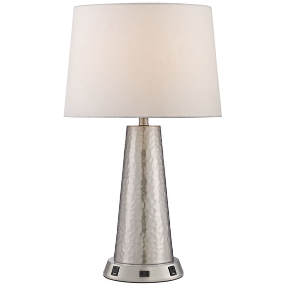 360 Lighting Modern Table Lamp with USB and AC Power Outlet Workstation Charging Base 25.75" High Hammered Silver Leaf Drum Shade Living Room