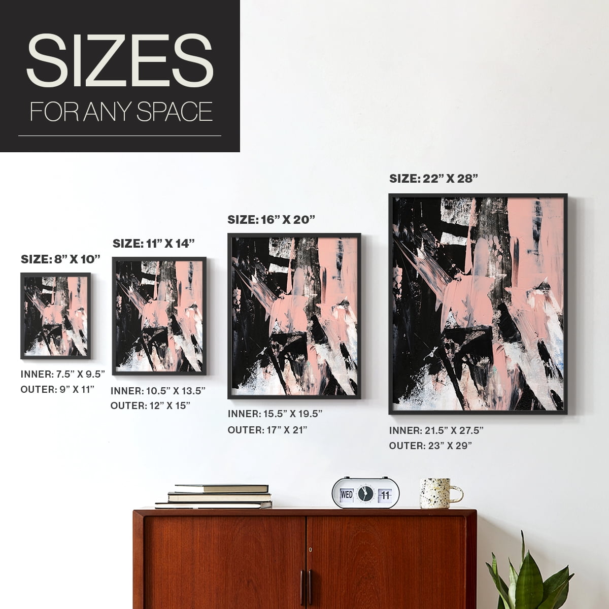Black & Blush II Framed Print in Black Solid Wood Framed Print No Nail Hanging