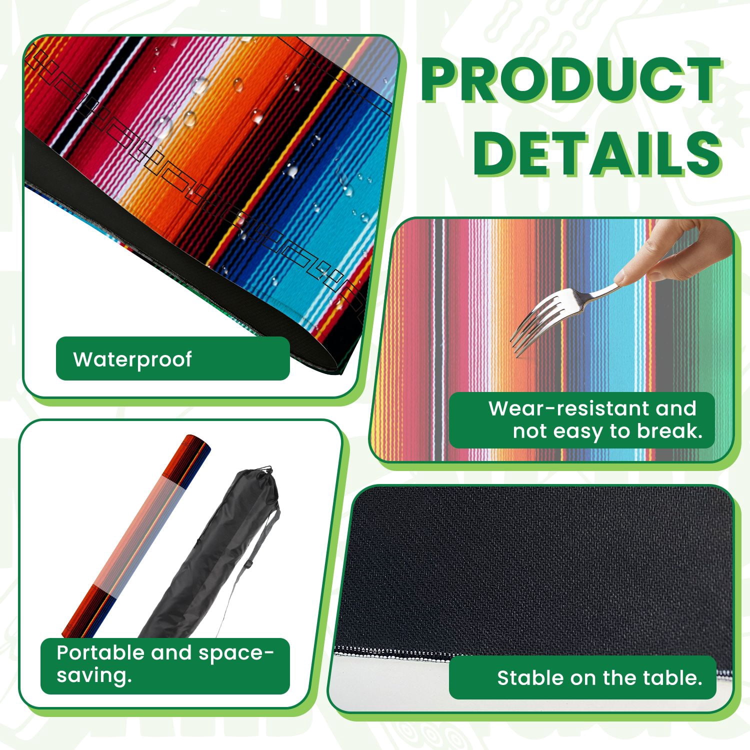 Mahjong Mat 31.5" x 31.5" colorful seamless mexican style serape gesign Non-Slip Noise Reduction American Mahjong Tiles Table Cover for Dominoes Poker Card Board Games Gift